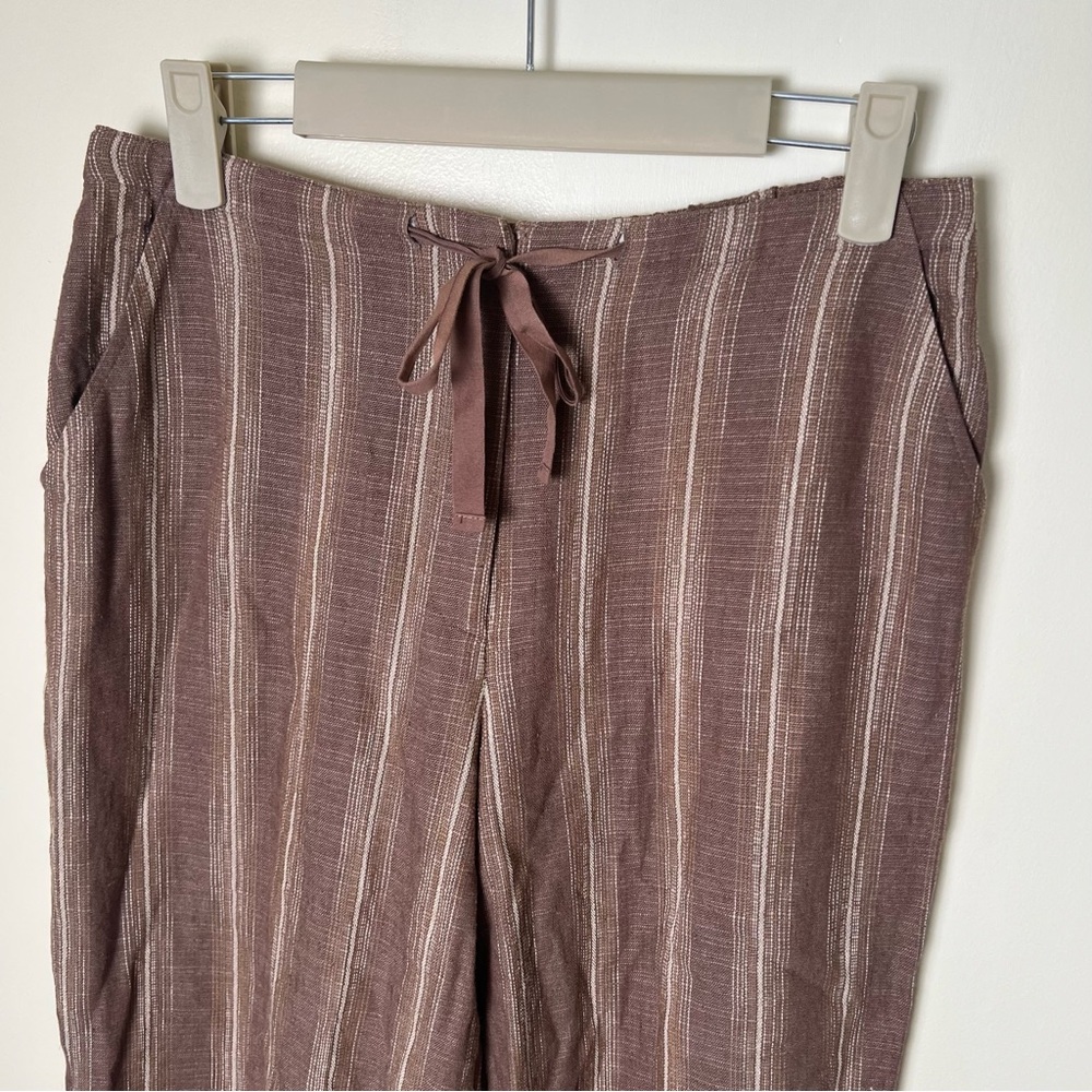 Pendleton Women’s Linen Blend Brown Tie Front Pants Straight Leg Flowy Petite 4 - Picture 2 of 8